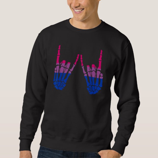 Moletom Skeleton Rock Hand LGBTQ Cool Bisexual Pride Color (Frente)