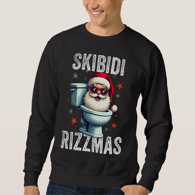 Moletom Skibidi Rizzmas Papais noeis engraçados Natal Bran (Frente)