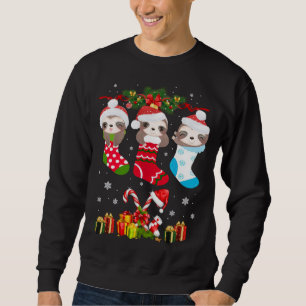 Moletom Sloth Christmas Sloth Santa Hat Lights Xmas T