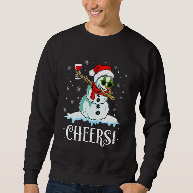 Moletom Snowman Dabbing Cheers Xmas Wine  Christmas Pajama (Frente)