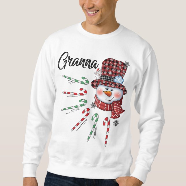 Moletom Snowman Granna Candy Cane Xadrez Vermelha Natal (Frente)