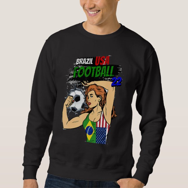 Moletom Soccer ball women Brazil US flag T-Shirt (Frente)