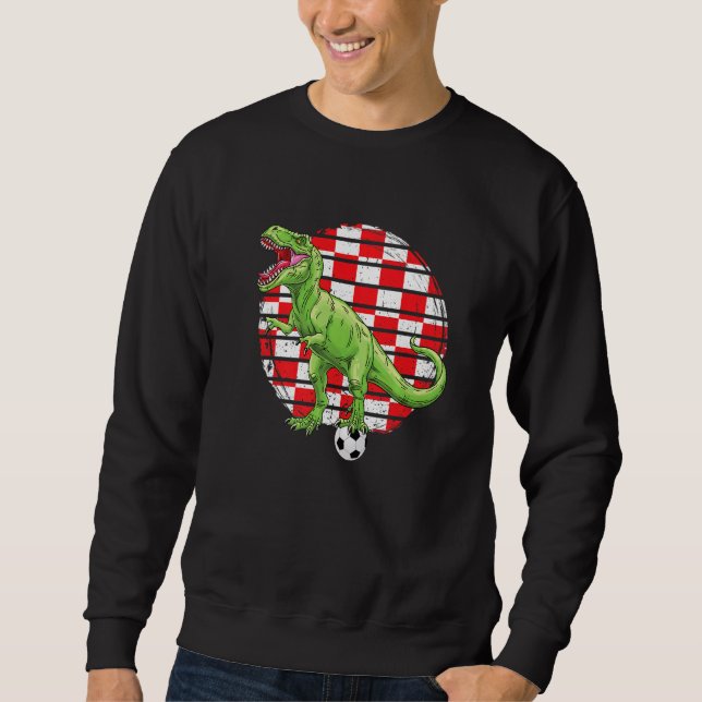 Moletom Soccer Dinosaur Trex Croatia Flag Boys Girls Toddl (Frente)