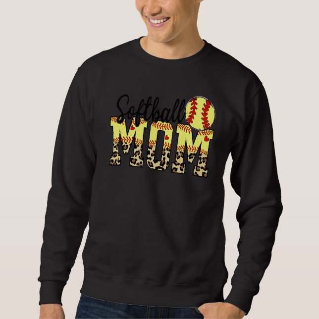 Moletom Softball E Mãe Coração Vermelha Com Leopardo Para  (Frente)