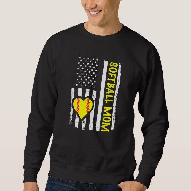 Moletom Softball Mom USA Flag Heart   (Frente)
