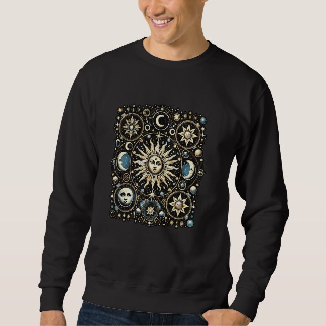 Moletom Sol Celestial Estrelas Lua Boho Espaço Cosmico Gal (Frente)