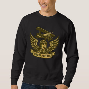 Moletom Sonhos Skyward - Emblem de Biplano Vintage