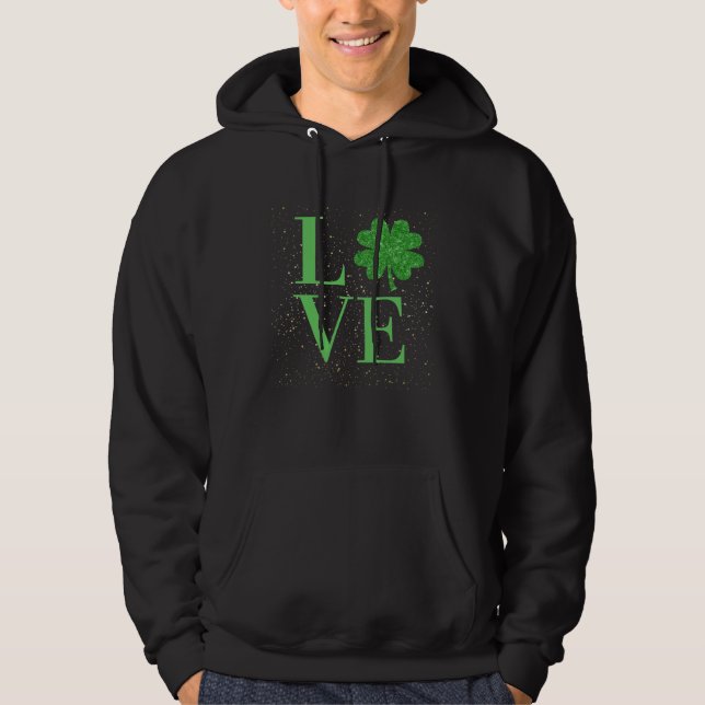 Moletom Sparkle St Patricks Day love four leaf c (Frente)
