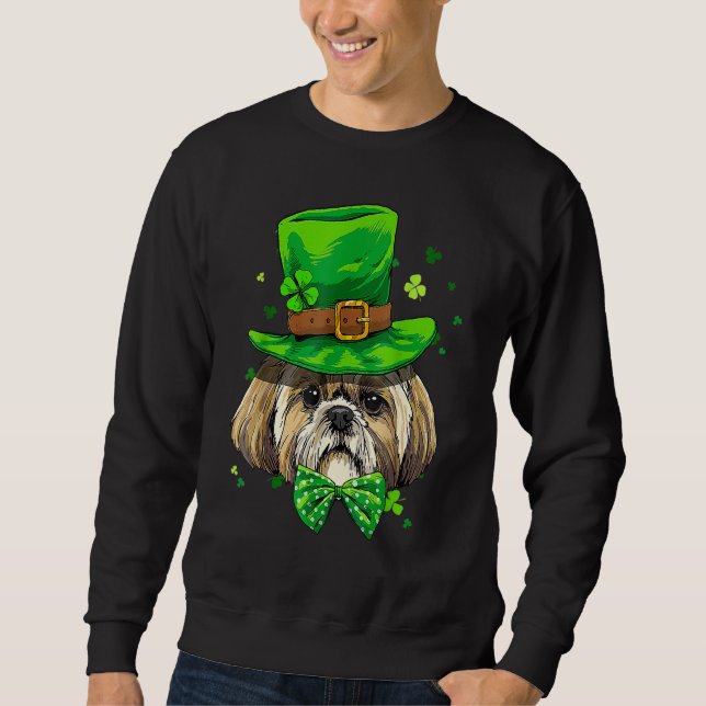 Moletom St Patrick's Day Leprechaun Shamrock Shih Tzu Iris (Frente)