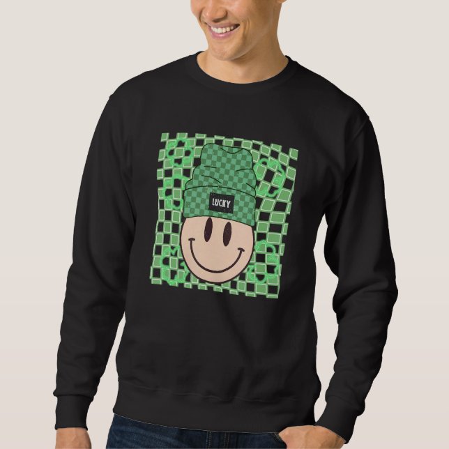 Moletom St Patricks Happy Face Hat Lucky Vibes Retro Irish (Frente)