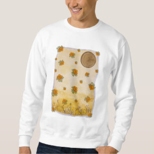 Moletom Suave Dourado Poético Flores Céu Composição