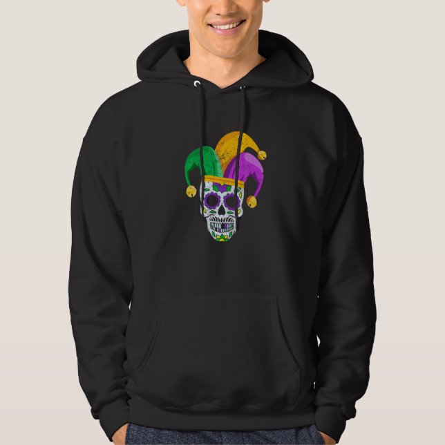 Moletom Sugar Skull Mardi Gras Party Apparel Men Women Kid (Frente)