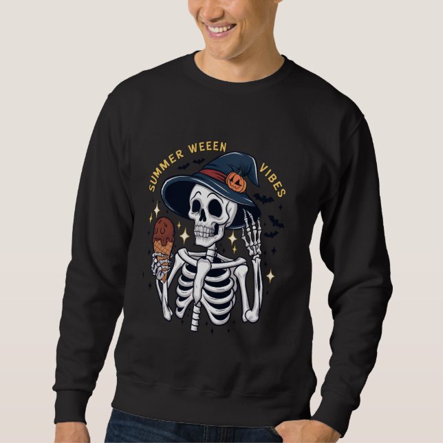 Moletom Summerween Vibes Funny Skeleton Sorvete Verão V (Frente)