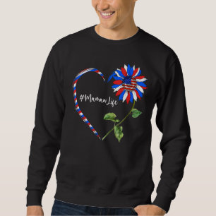 Moletom Sunflower Heart American Mamaw Life Usa Flag 4th O