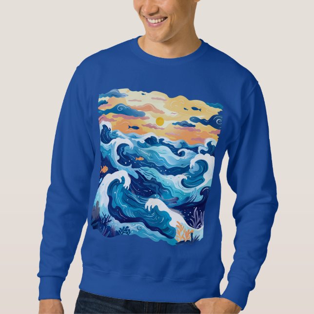 Moletom Sunset Ocean Waves T-Shirt – Artistic Sea and Sky  (Frente)
