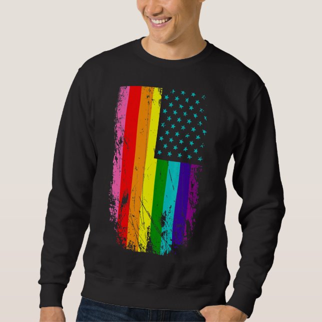 Moletom Suporte ao mês do orgulho Lgbt com o Rainbow EUA a (Frente)