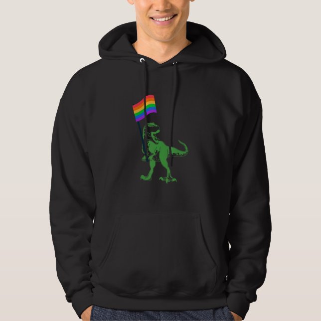 Moletom T Rex Rainbow Flag Lgbtq Pride Lgbt Gay Transgende (Frente)