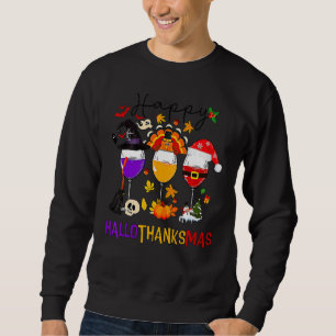 Moletom Taças de Vinho Feliz Hallothanksmas Chapéu de Brux