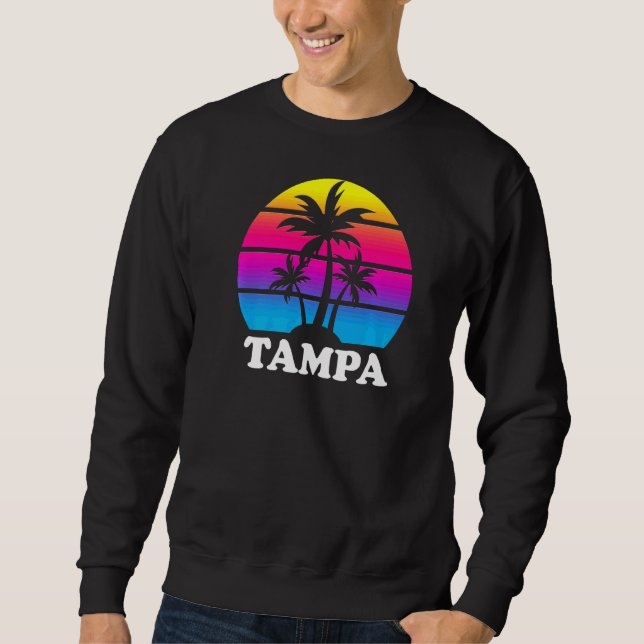 Moletom Tampa Florida Retro Palm Tree Sunset Vacing Beac (Frente)