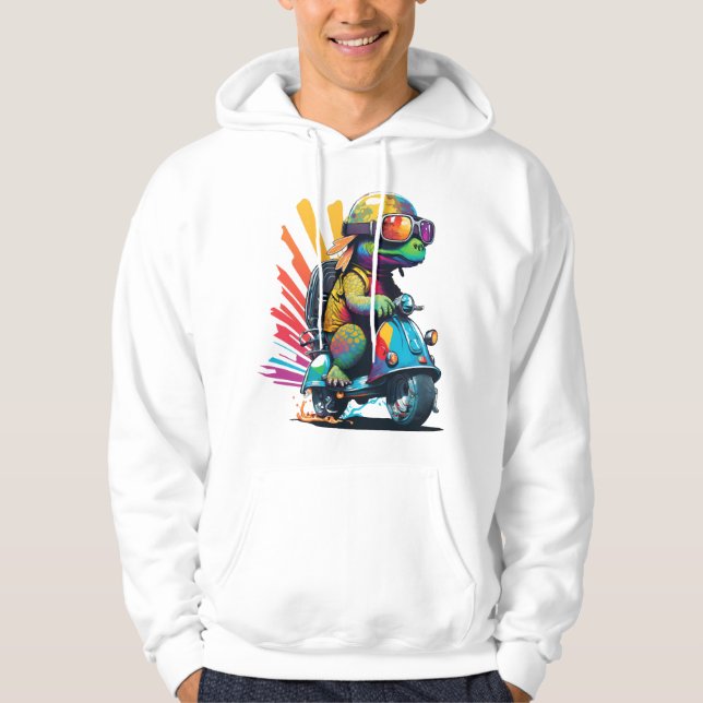Moletom Tartaruga Colorida Divertida Em Uma Lambreta (Frente)