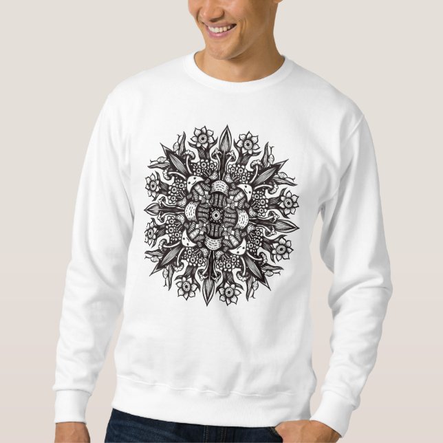 Moletom Tatuagem de cogumelo branco preto mandala (Frente)