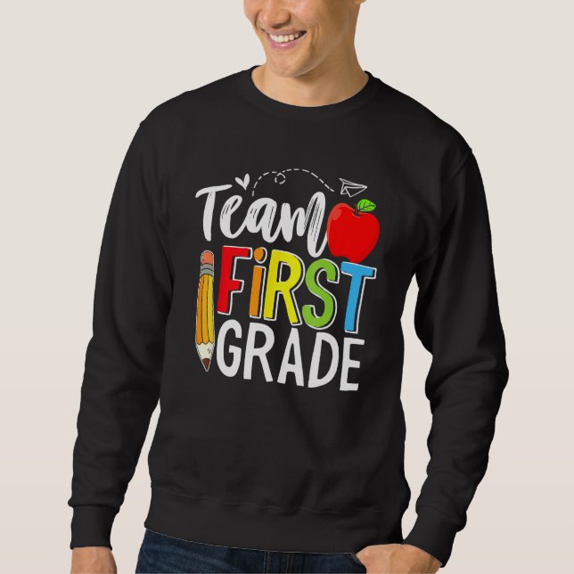 Moletom Team First Grade Shirt Teacher Student Kids Back T (Frente)