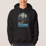 Moletom Telluride Colorado Viagem Art Vintage<br><div class="desc">Design de viagem de vetor de telureto em um estilo emblem. Telluride,  uma antiga cidade de mineração vitoriana nas Montanhas Rochosas do Colorado,  é colocada num caixão em meio a picos florestais na base de um popular resort de esqui e golfe.</div>