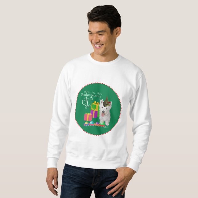 Moletom Têrrier Branco do West Highland Elfo de Natal (Frente Completa)
