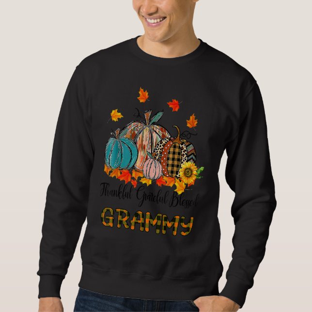 Moletom Thankful Grateful Blessed Grammy Pumpkins Thanksgi (Frente)