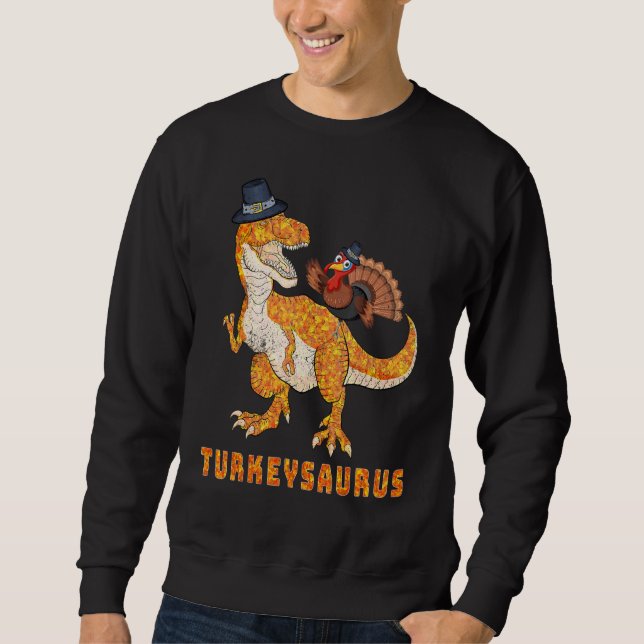 Moletom Thanksgiving Turkey Riding Saurus Dinosaur Turkey  (Frente)