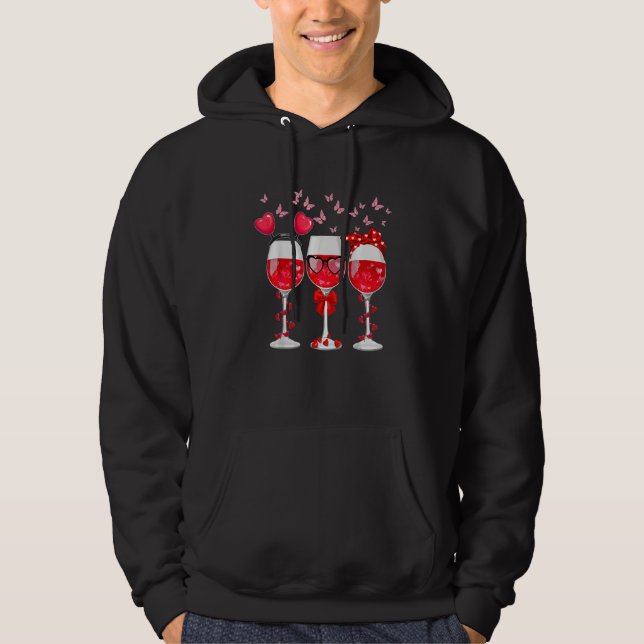 Moletom Three Glasses Wine Heart Funny Couple Valentines D (Frente)