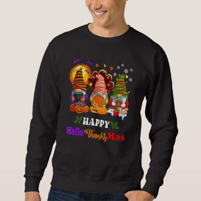 Moletom Three Gnomes Halloween Merry Christmas Happy Hallo (Frente)