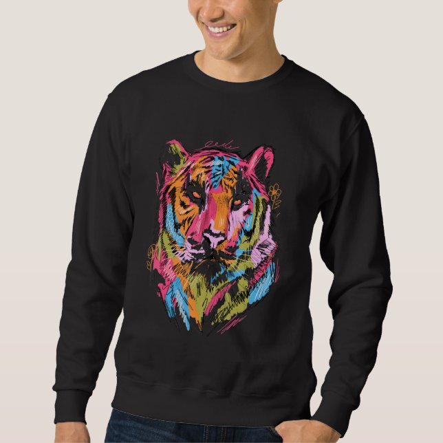 Moletom Tiger Colourful Art Animal Lovers Tiger Motif (Frente)