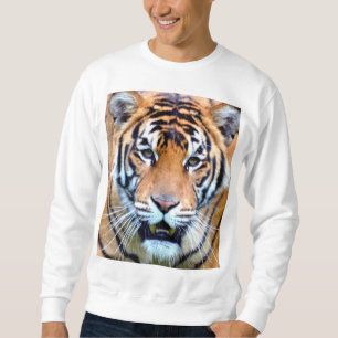 Moletom Tiger Face Mens Moderno Elegante Modelo Branco