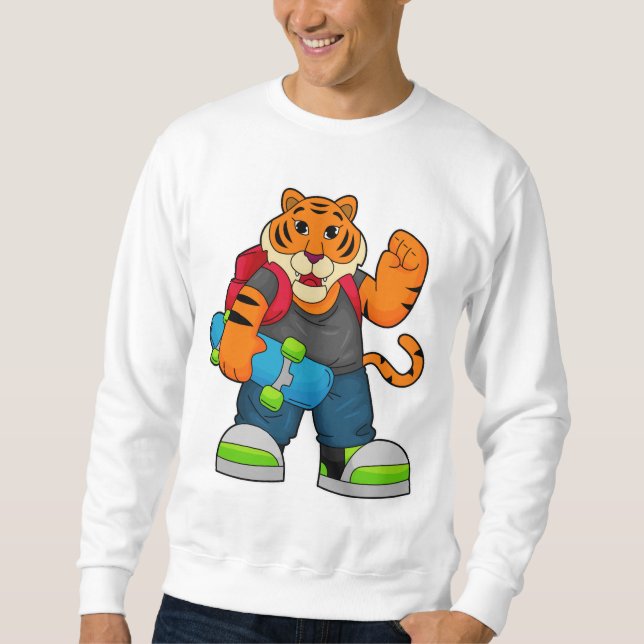 Moletom Tigre como skater com skate (Frente)