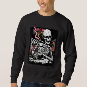 Moletom Traje de Halloween Floral de Esqueleto Bebendo Caf