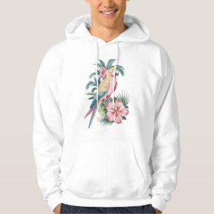 Moletom Trendy Summer Beach, Papagaio e Flores de Hibiscus