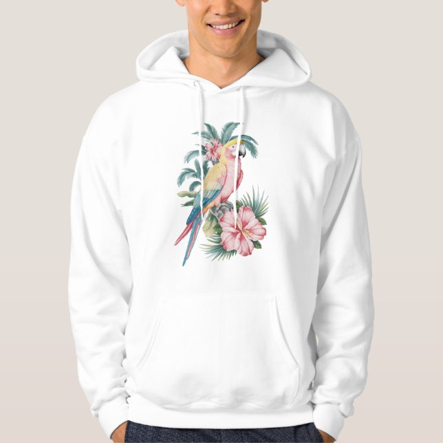 Moletom Trendy Summer Beach, Papagaio e Flores de Hibiscus (Frente)