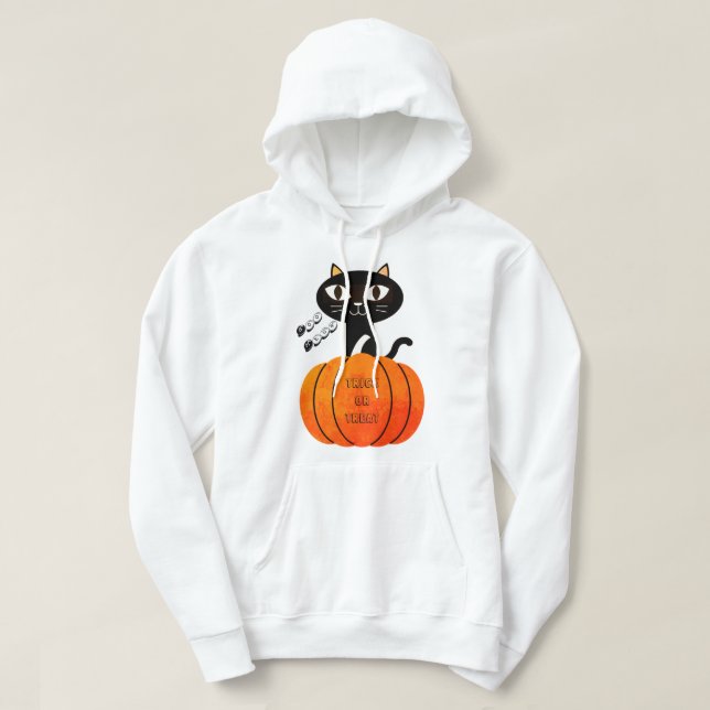 Moletom Trick ou Treine Black Orange Cat Pumpkin Halloween (Frente do Design)
