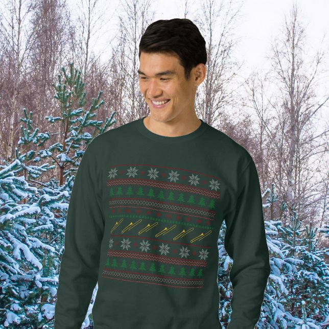 Moletom Trombone Ugly Christmas Sweater Pattern Sweatshirt (Criador carregado)