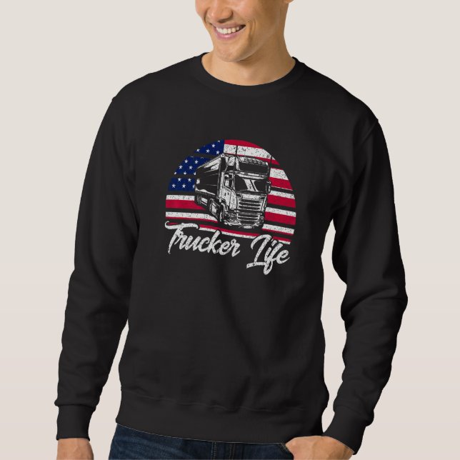 Moletom Trucker Truck Driver American Flag Trucker Life (Frente)