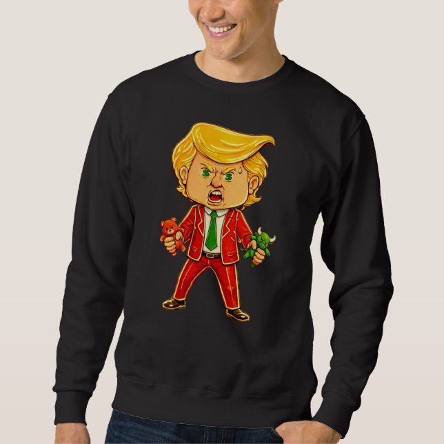 Moletom Trump Feliz Trump Engraçado Urso Touro Meme Chibi  (Frente)