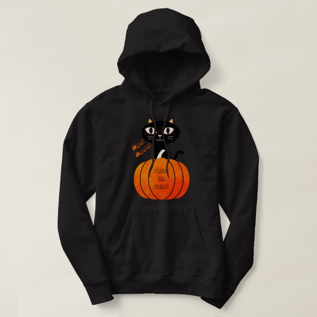 Moletom Truque de Abóbora de Gato Laranja Negro ou Tratar  (Frente do Design)