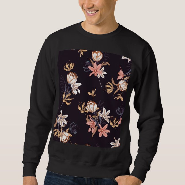 Moletom Tulipas de safra, fundo roxo escuro (Frente)