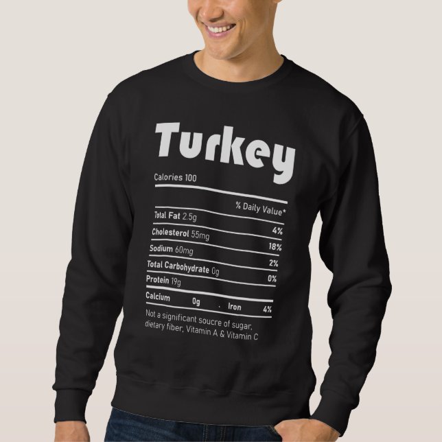 Moletom Turkey Nutrition Facts  Thanksgiving Christmas foo (Frente)
