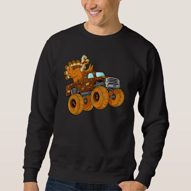 Moletom Turkey Riding Monster Truck Thanksgiving Day Boys  (Frente)