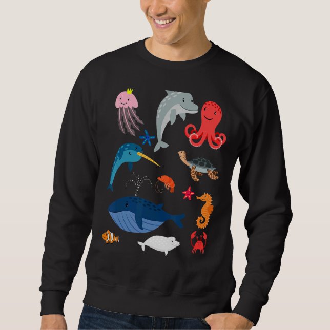 Moletom Turtle Dolphin Jellyfish Peixes De Baleia Para Cri (Frente)