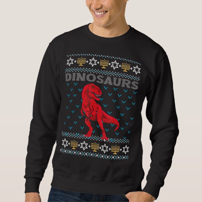 Moletom Ugly Hanukkah Sweater Dinossauro Judeu Dinossauro  (Frente)