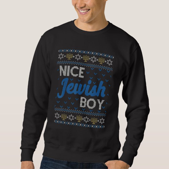 Moletom Ugly Hanukkah Sweater  Nice Jewish Boy Matching (Frente)