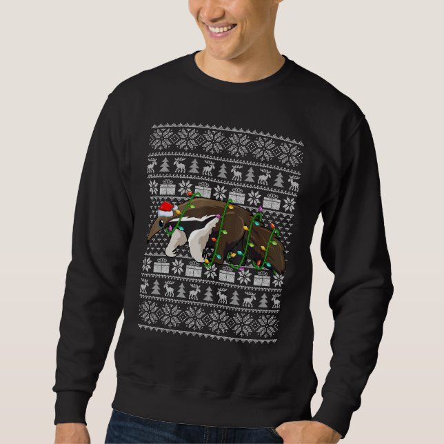 Moletom Ugly Sweater Style Xmas Lights Santa Anteater Chri (Frente)